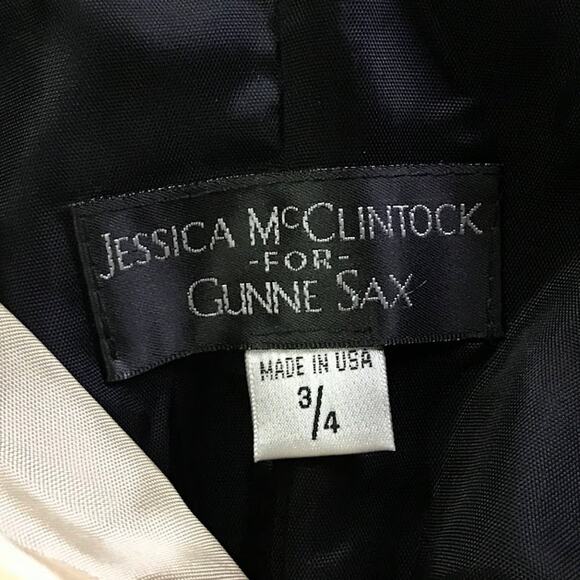 VTG Jessica McClintock Gunne Sax Colorblock Strapless Dress Y2K Geometric Satin - Picture 3 of 5